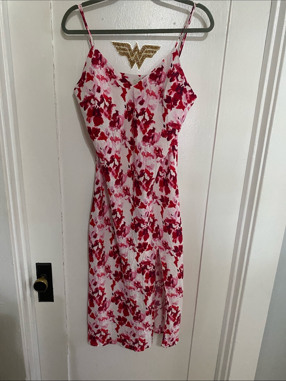 a new day Pink and Red Floral Slip Midi Dress with Spaghetti Straps